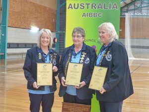 National Ladies Triples champions Maria Van Someren, Jan Ovens and Heather Broadwood.